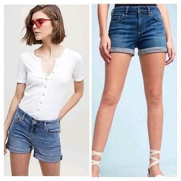 Anthropologie Pilcro Dark Blue Stet Rolled Cuff Denim Shorts 25 - Picture 1 of 5